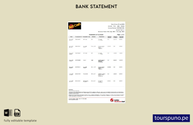 listo para imprimir plantilla de páginas de Word de extracto bancario de India J